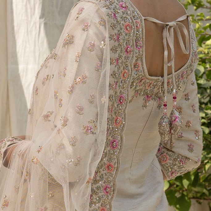 Ivory Raw Silk Sharara Set Angad Singh - Fabilicious Fashion