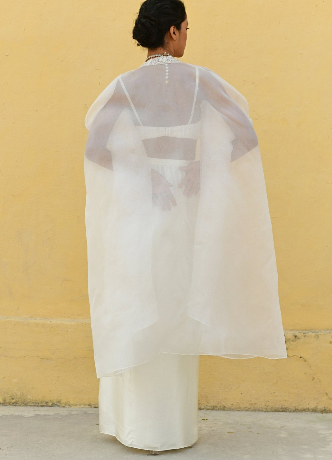 Chamee and Palak Ivory Sequenced Blouse Satin Drape Skirt SetFabilicious Fashion