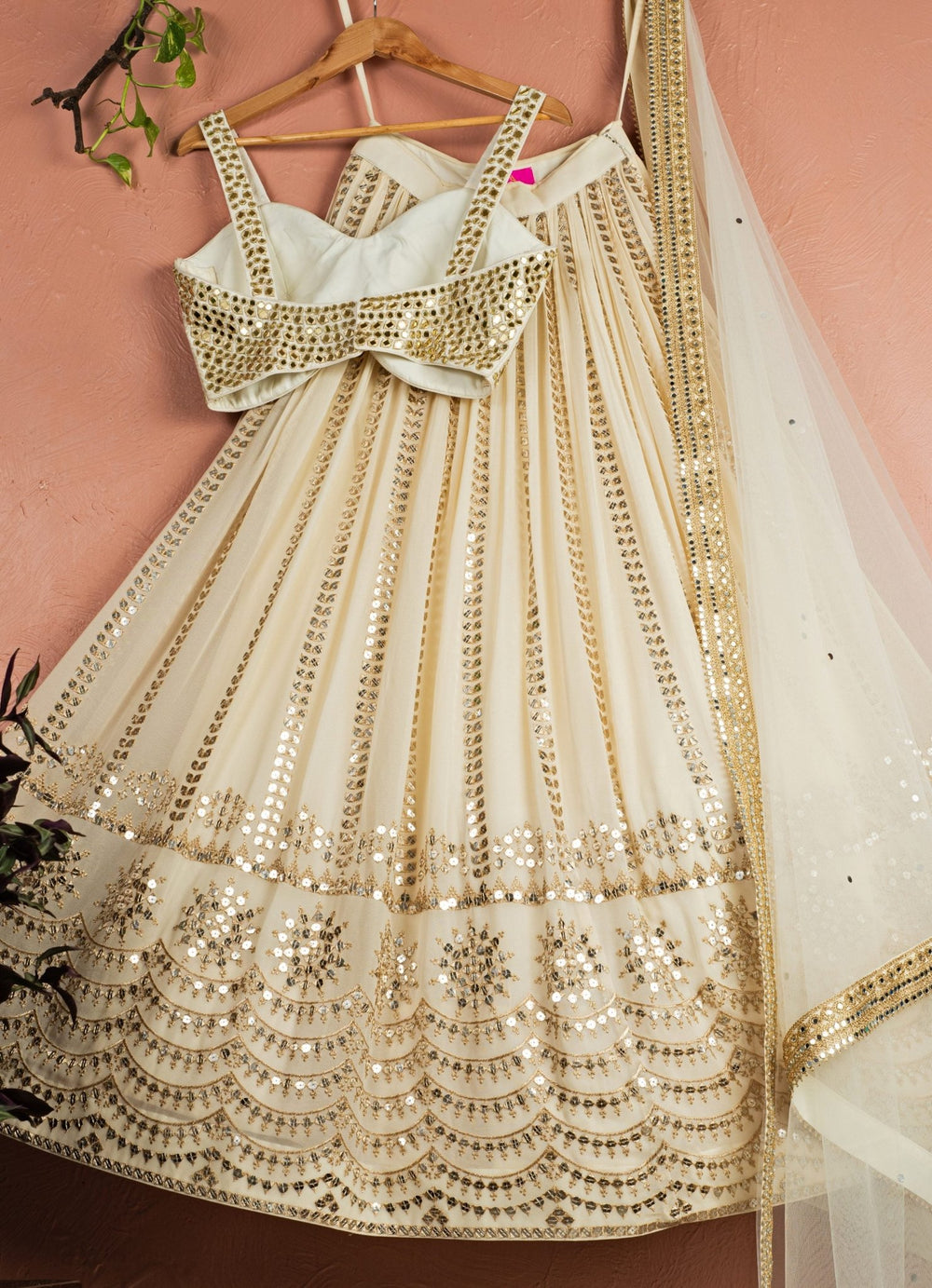 Ivory Sequined Georgette Lehenga Set With Mirrorwork Blouse Anisha Shetty - Fabilicious Fashion