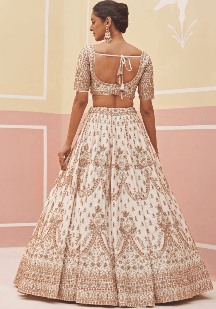 Ivory Silk Embroidered Bridal Lehenga Angad Singh - Fabilicious Fashion