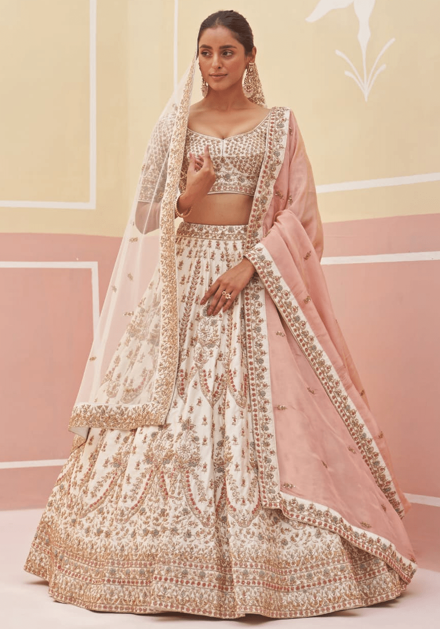 Ivory Silk Embroidered Bridal Lehenga Angad Singh - Fabilicious Fashion