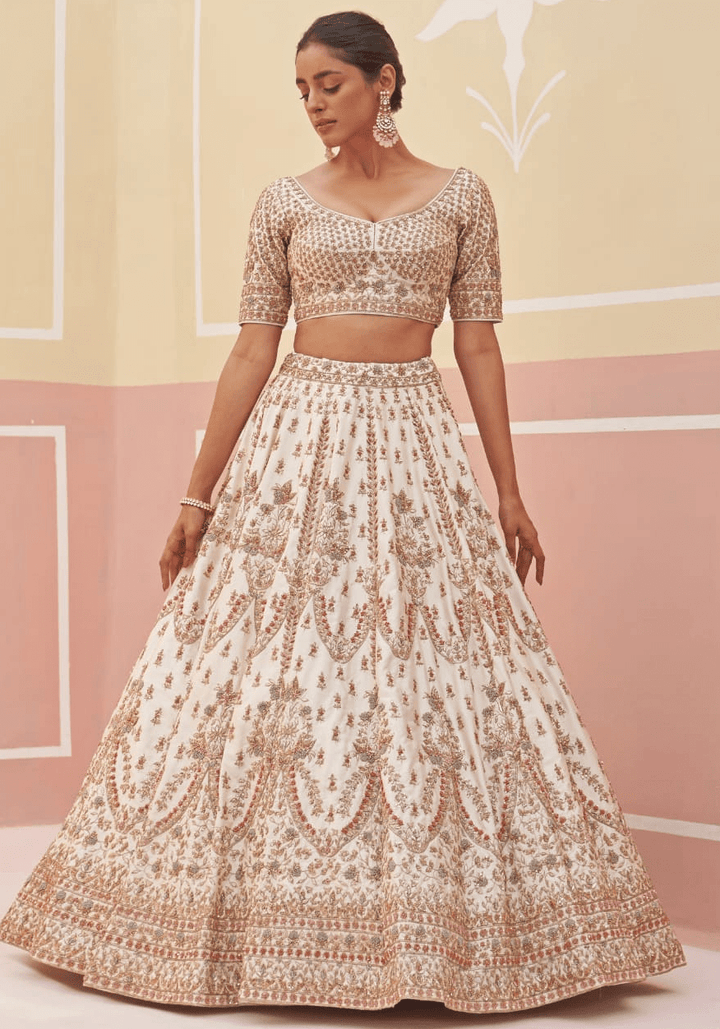 Ivory Silk Embroidered Bridal Lehenga Angad Singh - Fabilicious Fashion