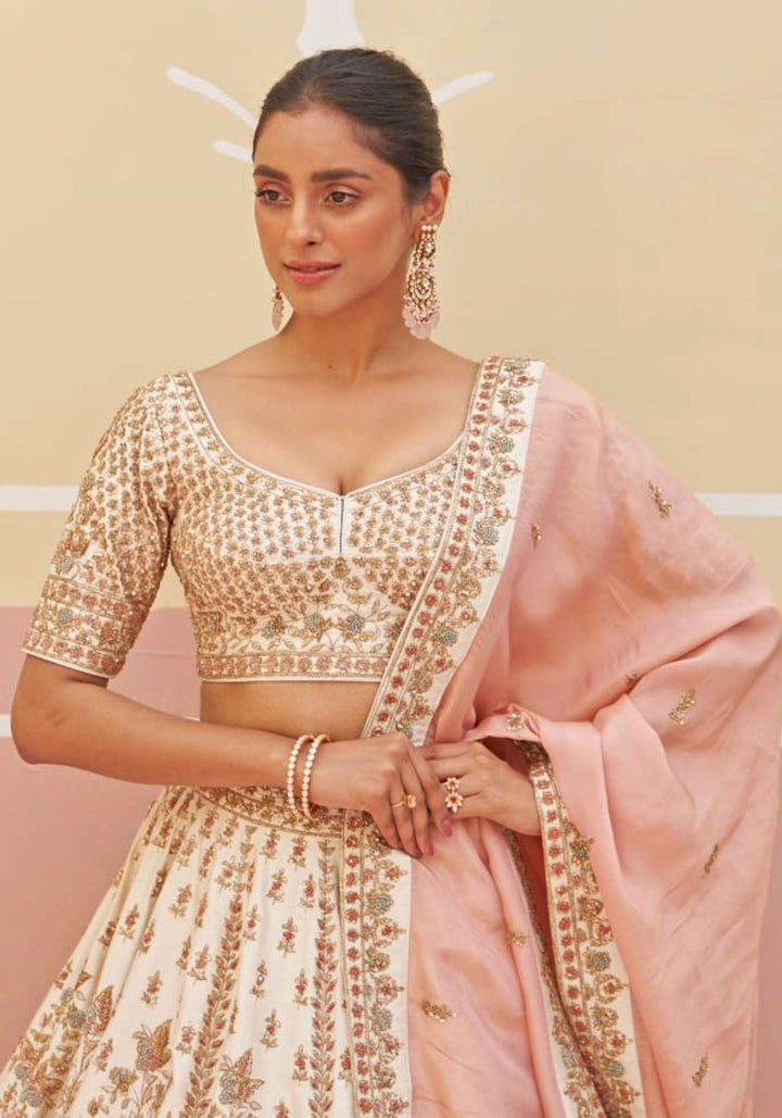 Ivory Silk Embroidered Bridal Lehenga Angad Singh - Fabilicious Fashion