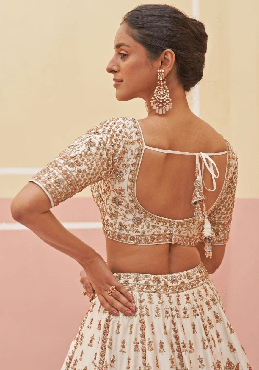 Ivory Silk Embroidered Bridal Lehenga Angad Singh - Fabilicious Fashion