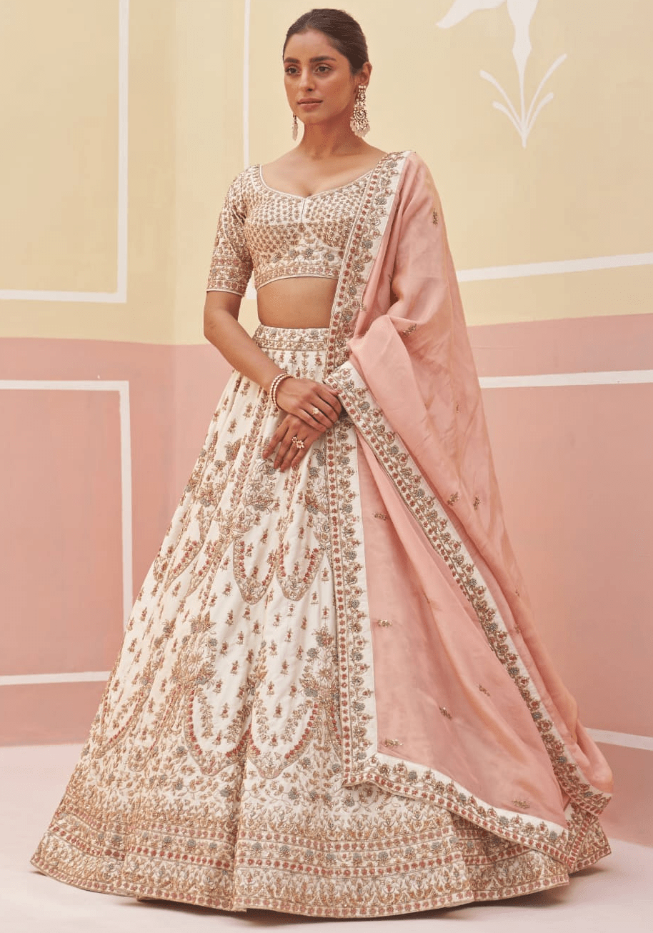 Ivory Silk Embroidered Bridal Lehenga Angad Singh - Fabilicious Fashion