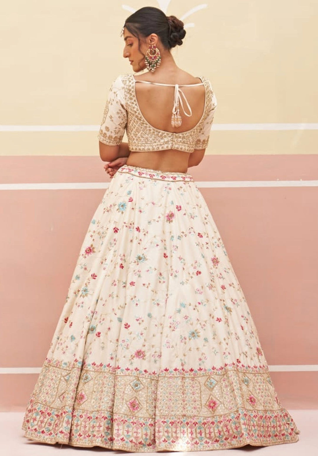 Ivory Silk Floral Motifs Bridal Lehenga Angad Singh - Fabilicious Fashion