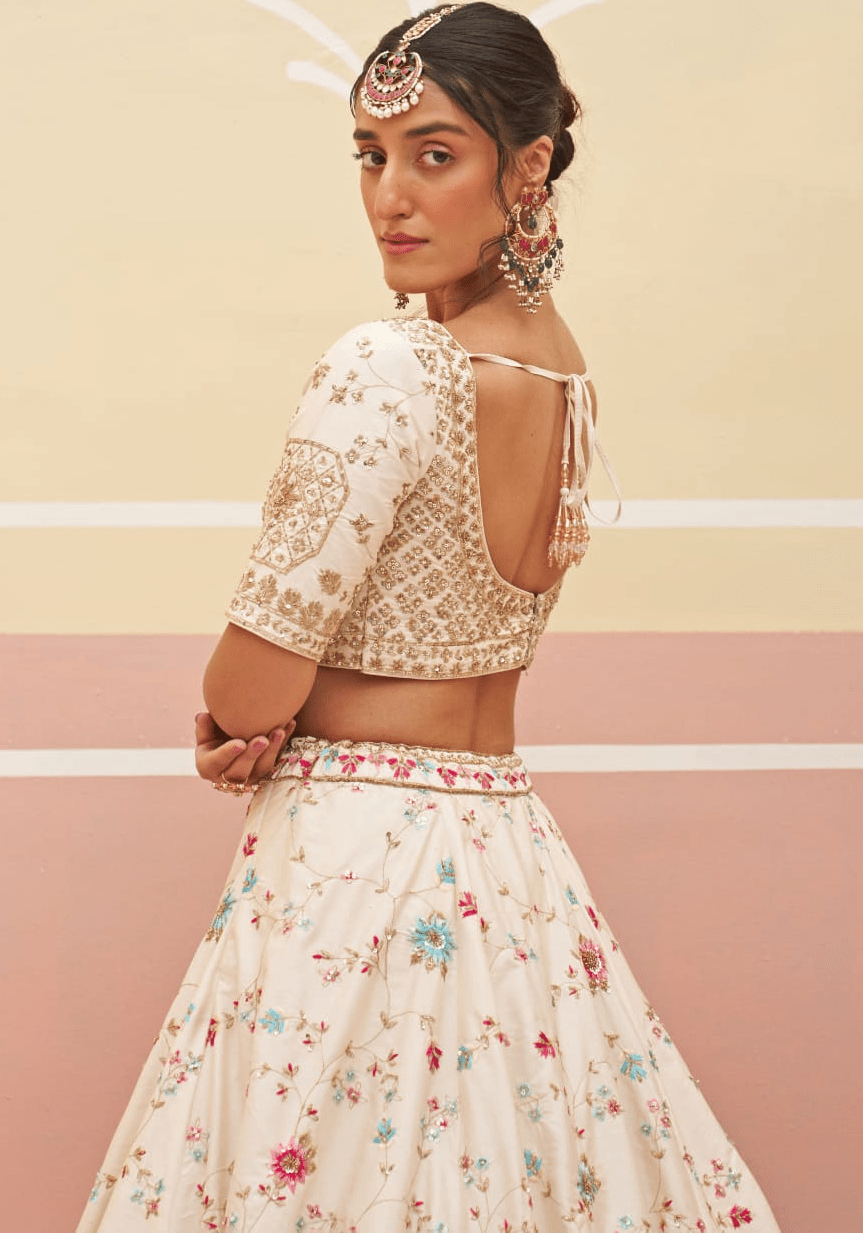 Ivory Silk Floral Motifs Bridal Lehenga Angad Singh - Fabilicious Fashion