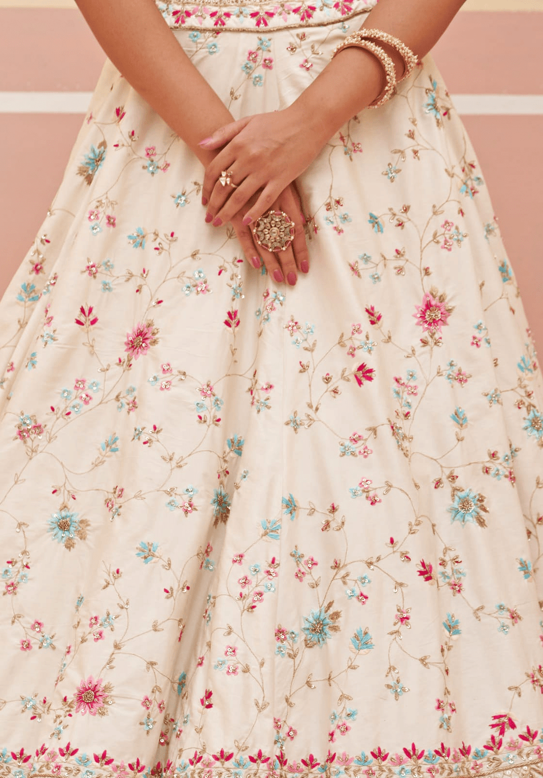 Ivory Silk Floral Motifs Bridal Lehenga Angad Singh - Fabilicious Fashion