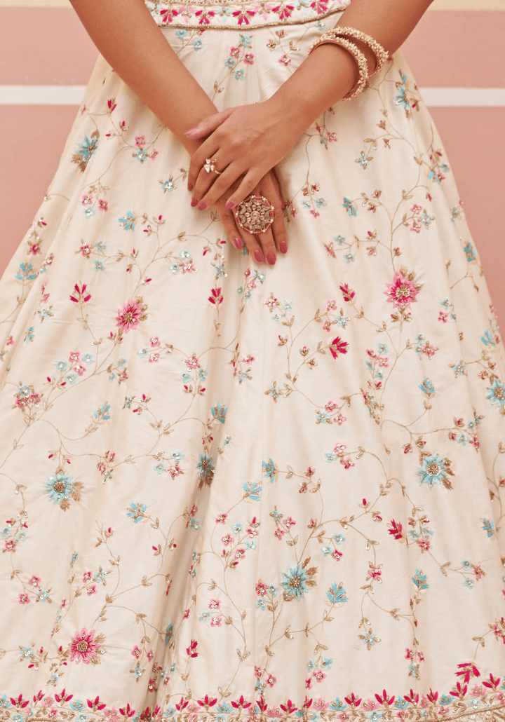 Ivory Silk Floral Motifs Bridal Lehenga Angad Singh - Fabilicious Fashion