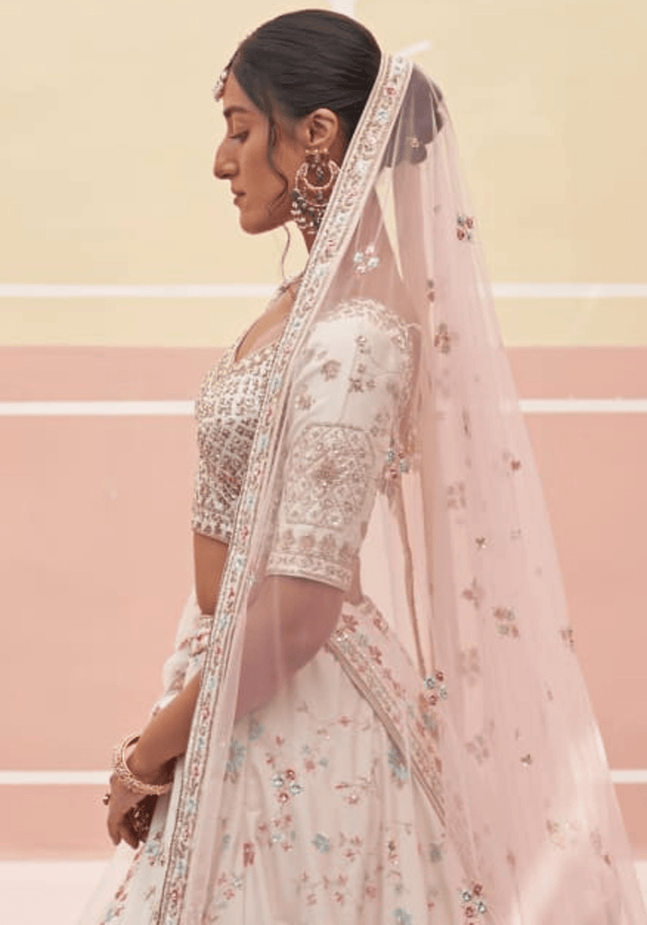 Ivory Silk Floral Motifs Bridal Lehenga Angad Singh - Fabilicious Fashion