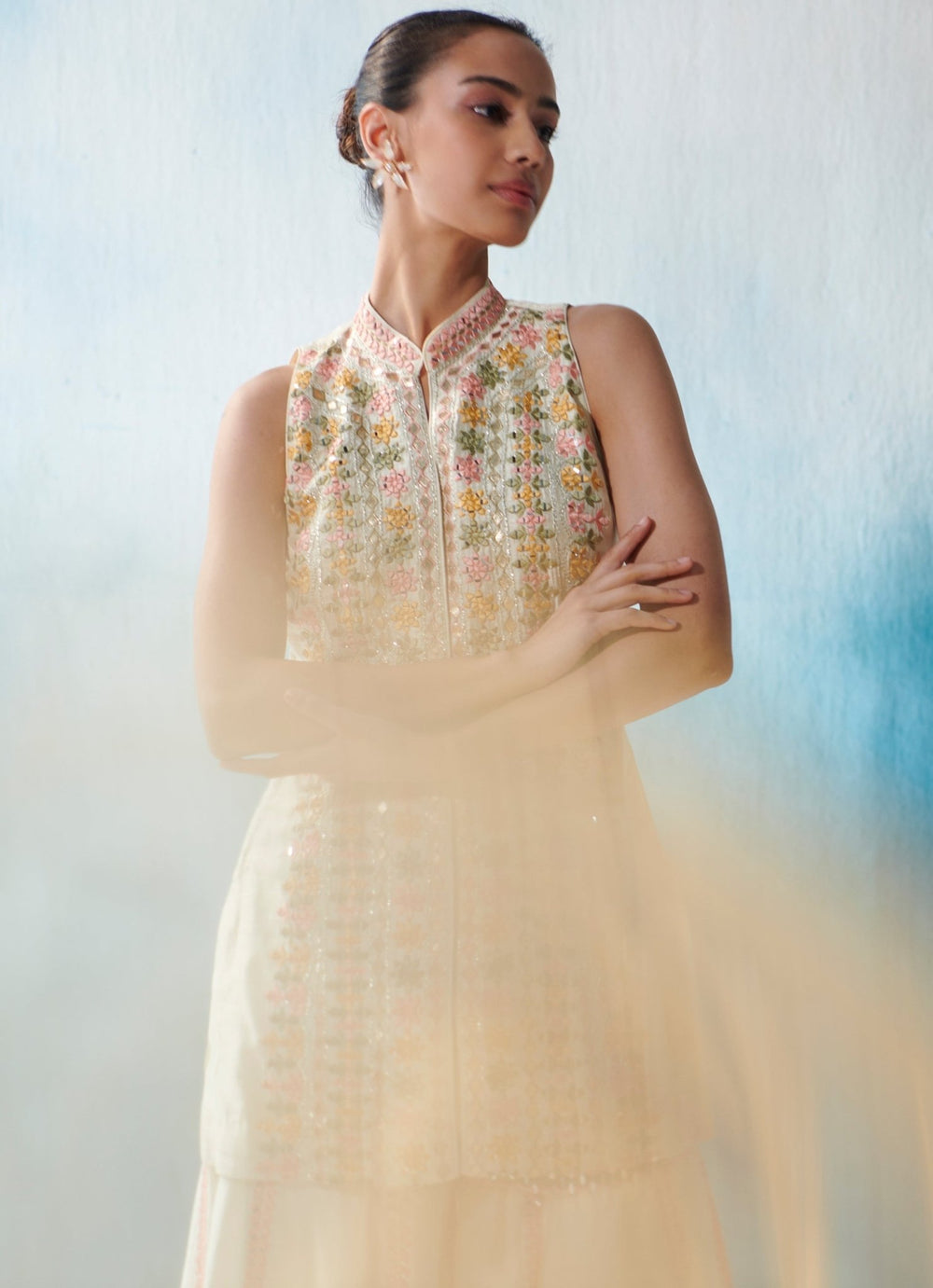 Ivory Silk Front Open Kurta Set With Dupatta Suhino - Fabilicious Fashion