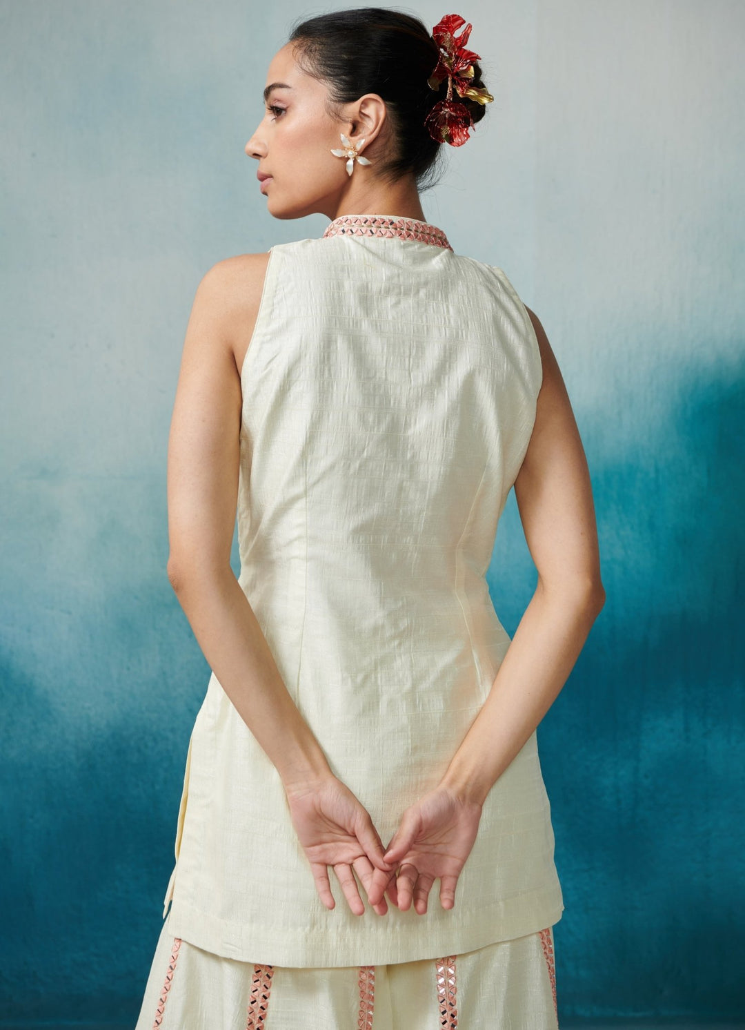 Ivory Silk Front Open Kurta Set With Dupatta Suhino - Fabilicious Fashion