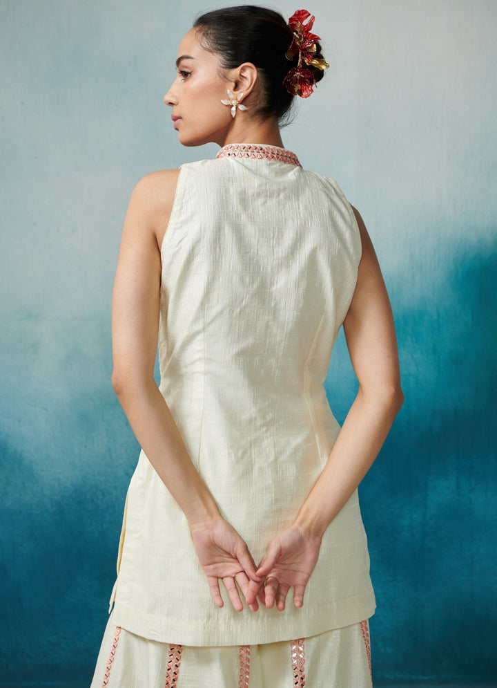 Ivory Silk Front Open Kurta Set With Dupatta Suhino - Fabilicious Fashion