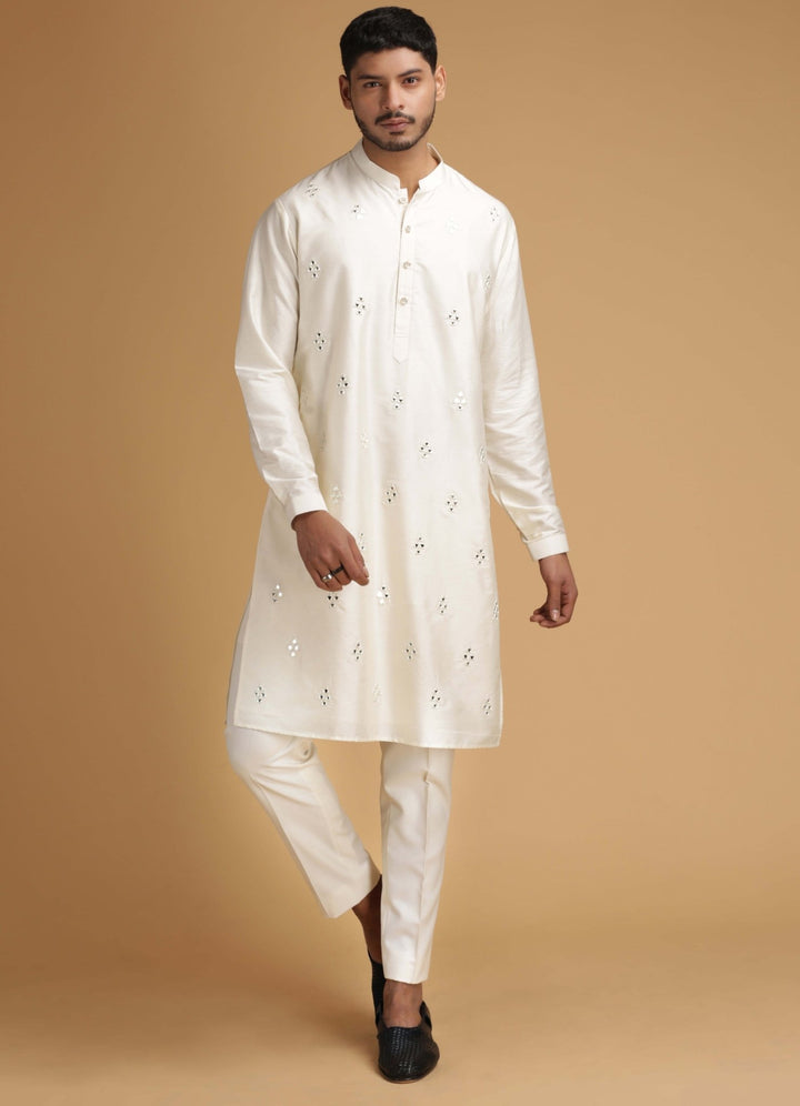 Ivory Silk Kurta Set Chatenya Mittal - Fabilicious Fashion