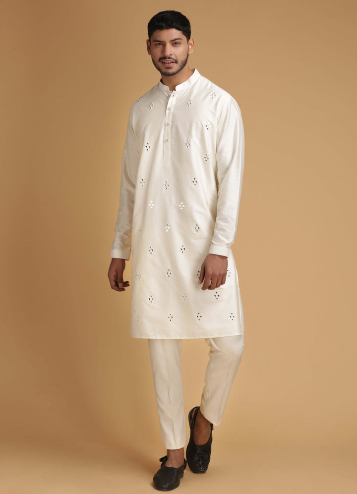 Ivory Silk Kurta Set Chatenya Mittal - Fabilicious Fashion