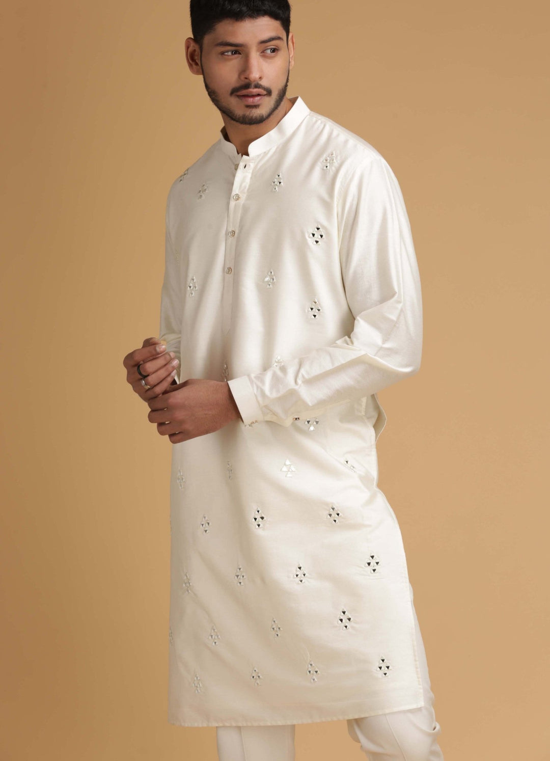 Ivory Silk Kurta Set Chatenya Mittal - Fabilicious Fashion