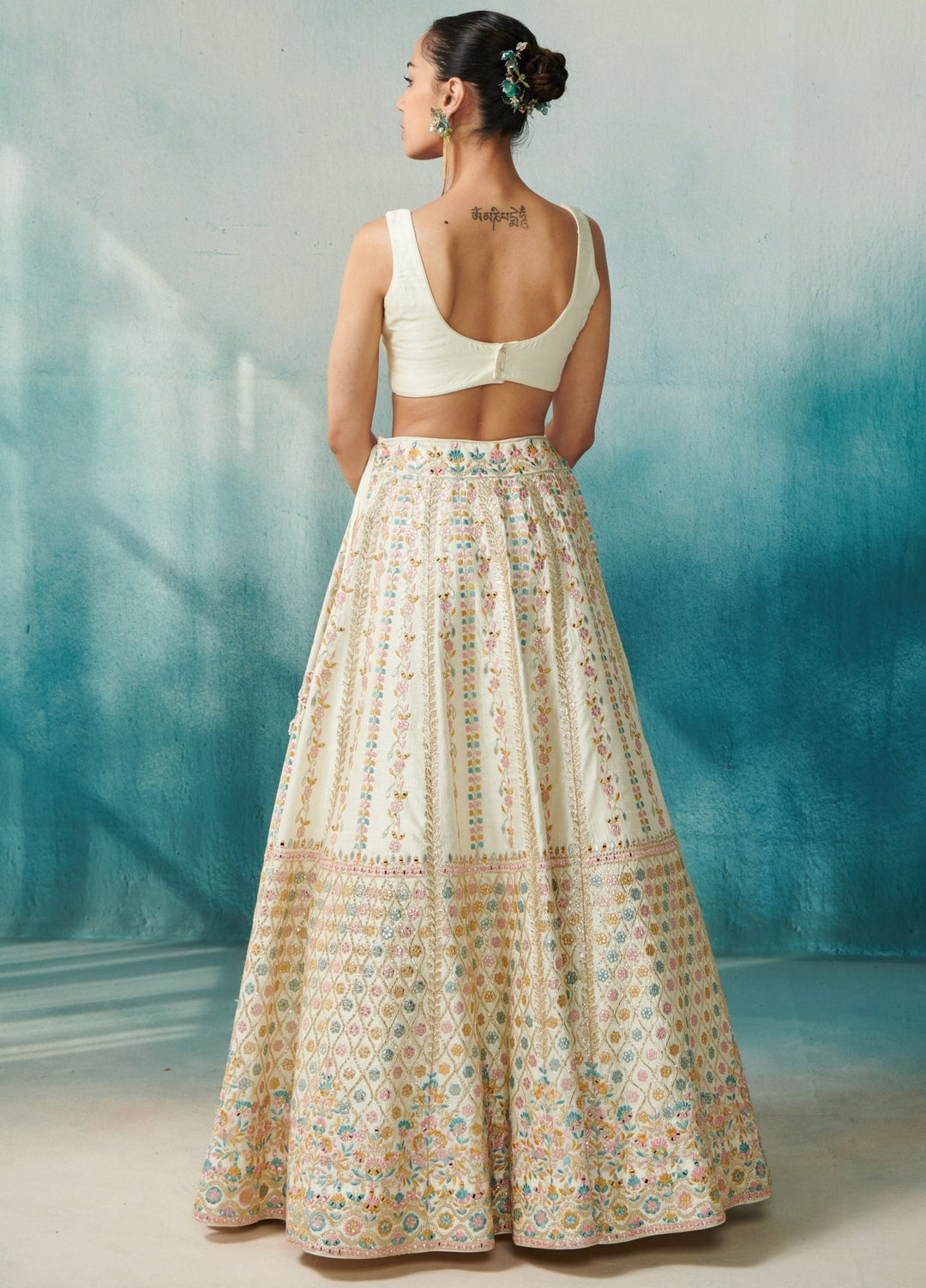 Ivory Silk Lehenga With Front Open Jacket Set And Dupatta Suhino - Fabilicious Fashion