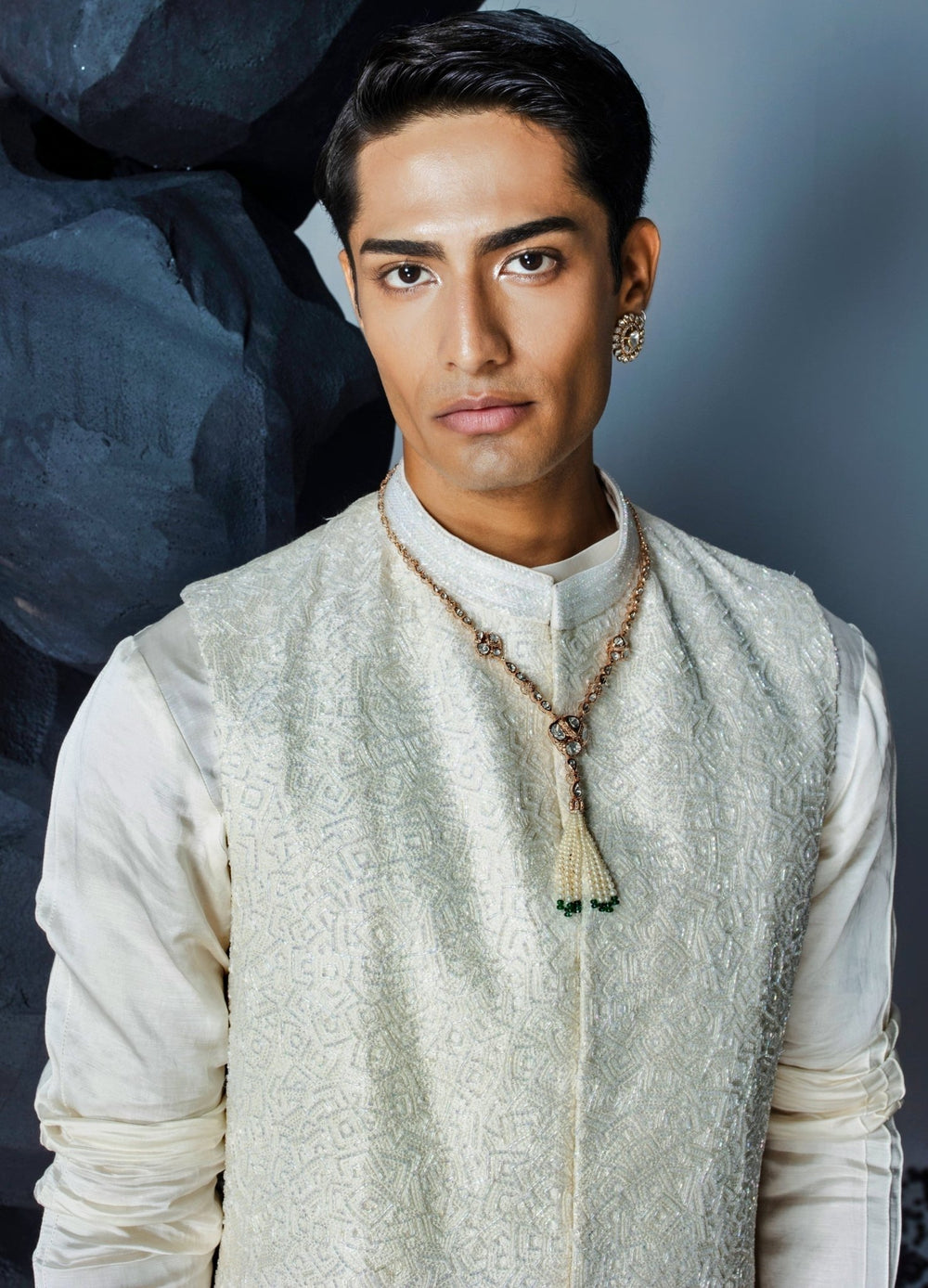 Ivory Sleeveless Sherwani Set With Silk Kurta Contrast By Parth - Fabilicious Fashion