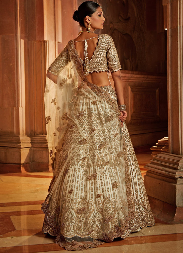 Ivory Taffeta Lehenga Set With A Tulle and Bandhej Dupatta Nitika Gujral - Fabilicious Fashion