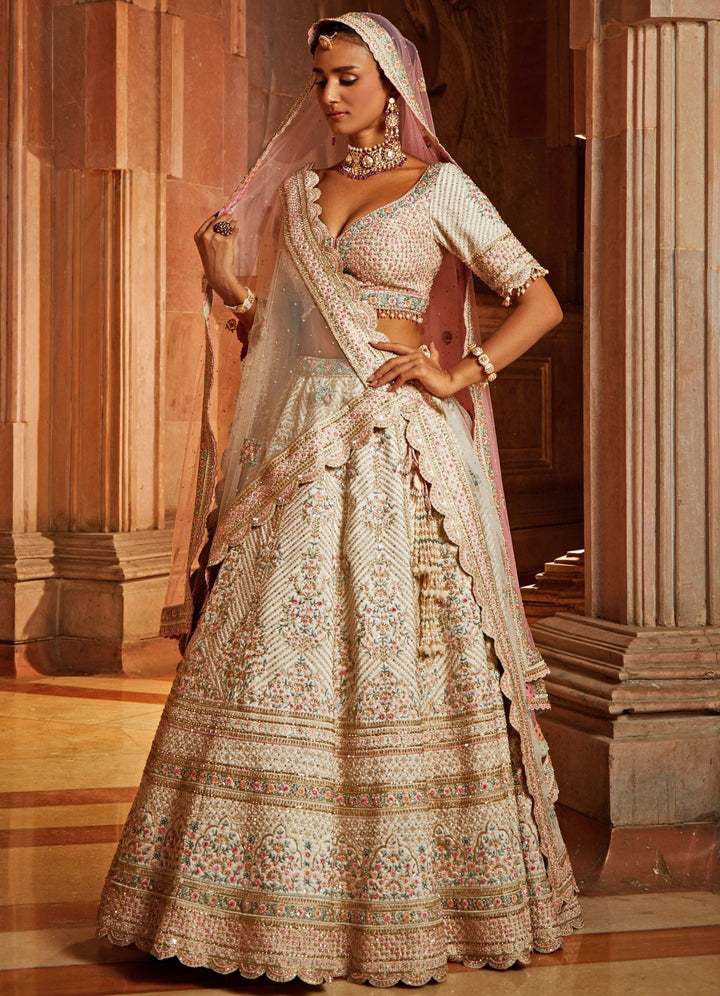 Ivory Taffeta Lehenga Summer Hued Lehenga Set With Double Dupatta Nitika Gujral - Fabilicious Fashion