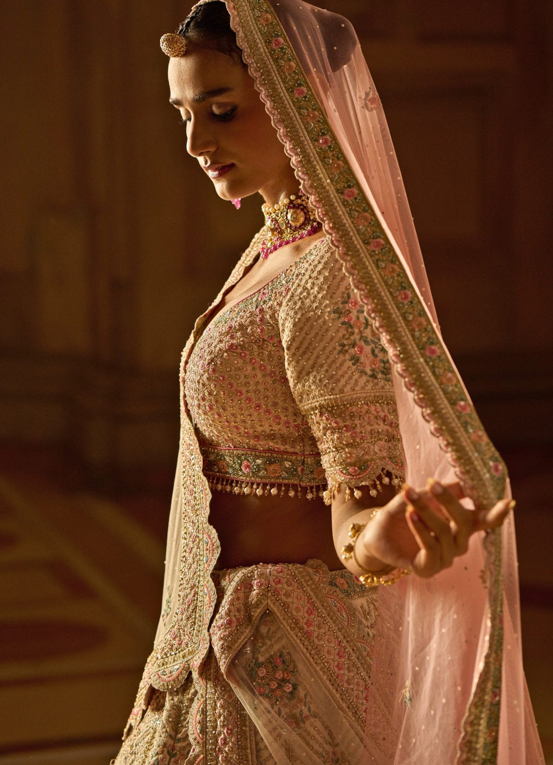 Ivory Taffeta Lehenga Summer Hued Lehenga Set With Double Dupatta Nitika Gujral - Fabilicious Fashion