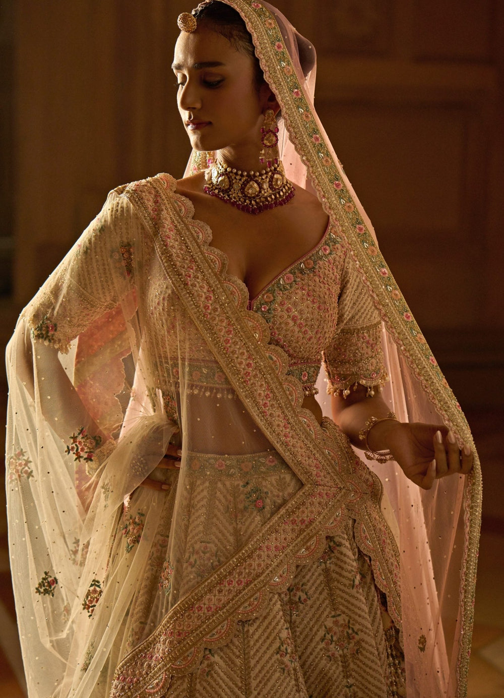 Ivory Taffeta Lehenga Summer Hued Lehenga Set With Double Dupatta Nitika Gujral - Fabilicious Fashion
