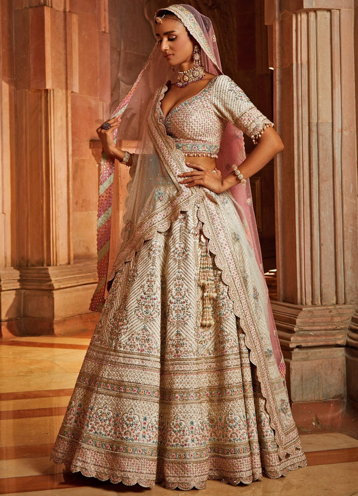 Ivory Taffeta Lehenga Summer Hued Lehenga Set With Double Dupatta Nitika Gujral - Fabilicious Fashion