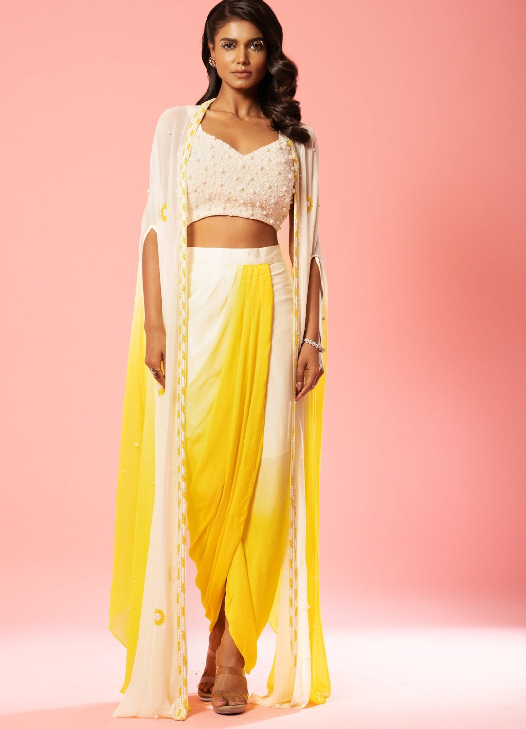 Ivory Yellow Ombre Dhoti Set QAT By Agni - Fabilicious Fashion