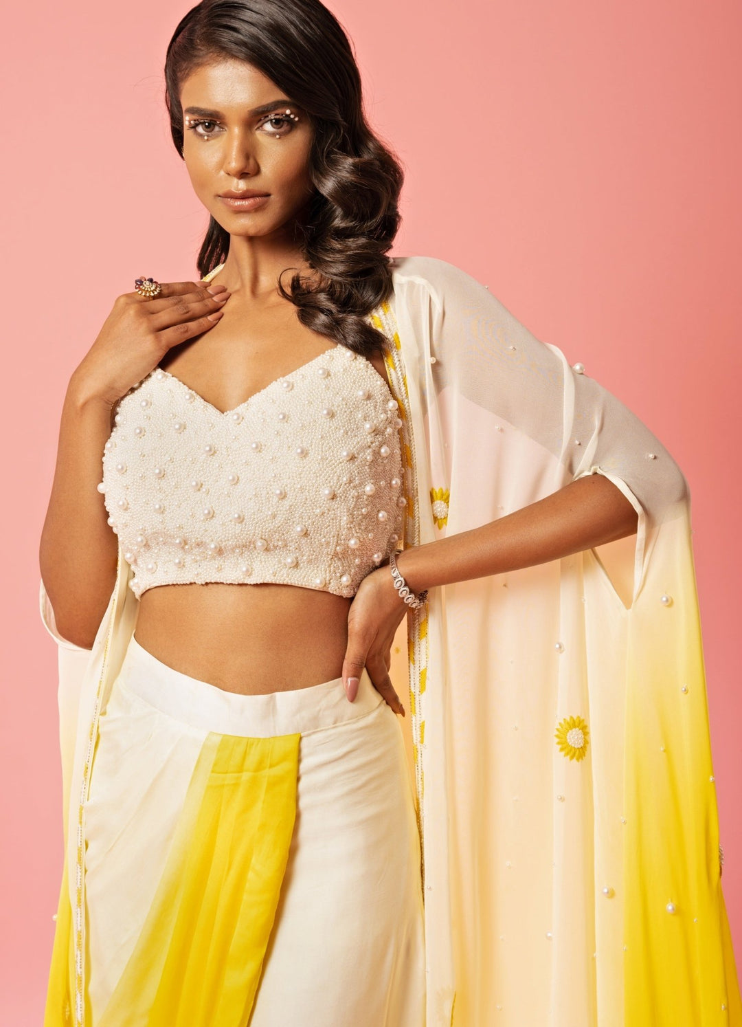 Ivory Yellow Ombre Dhoti Set QAT By Agni - Fabilicious Fashion