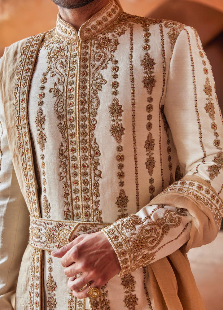 Ivory Zardosi Embellished Silk Sherwani With Kalidar Kurta Set Nitika Gujral - Men - Fabilicious Fashion