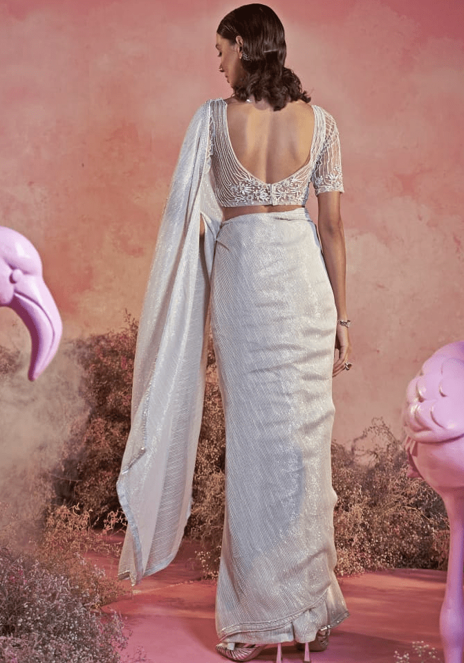 Ivory Zari Pre Draped Saree Parul Gandhi - Fabilicious Fashion