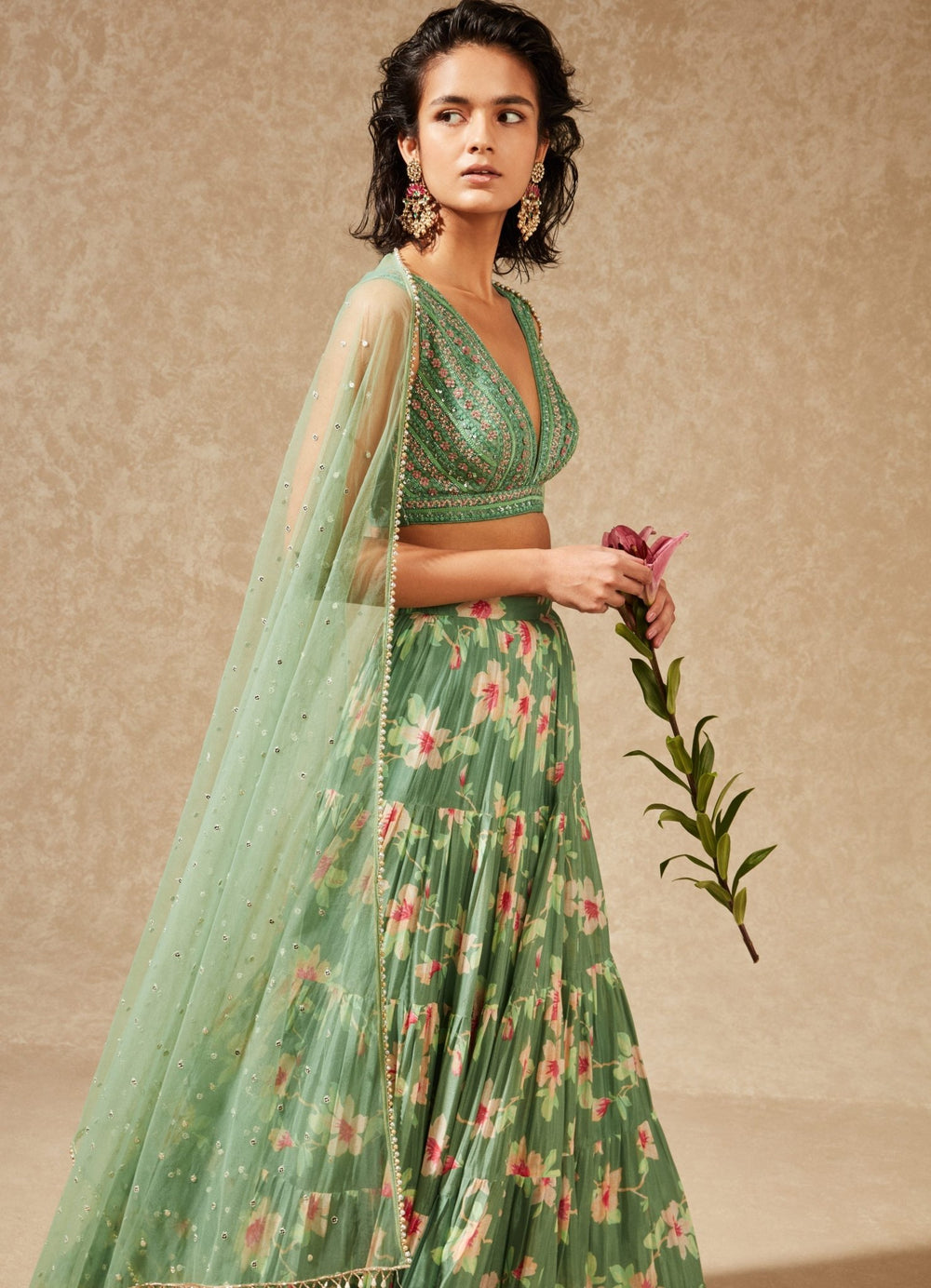 Izumi Green Tiered Lehenga Chamee n Palak - Fabilicious Fashion
