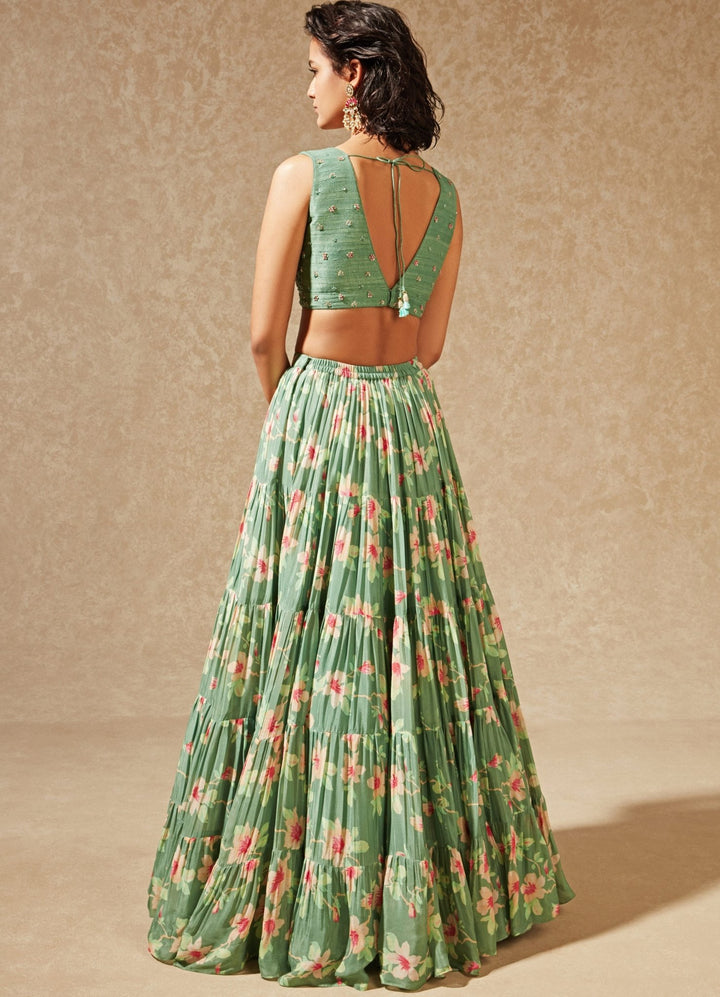 Izumi Green Tiered Lehenga Chamee n Palak - Fabilicious Fashion