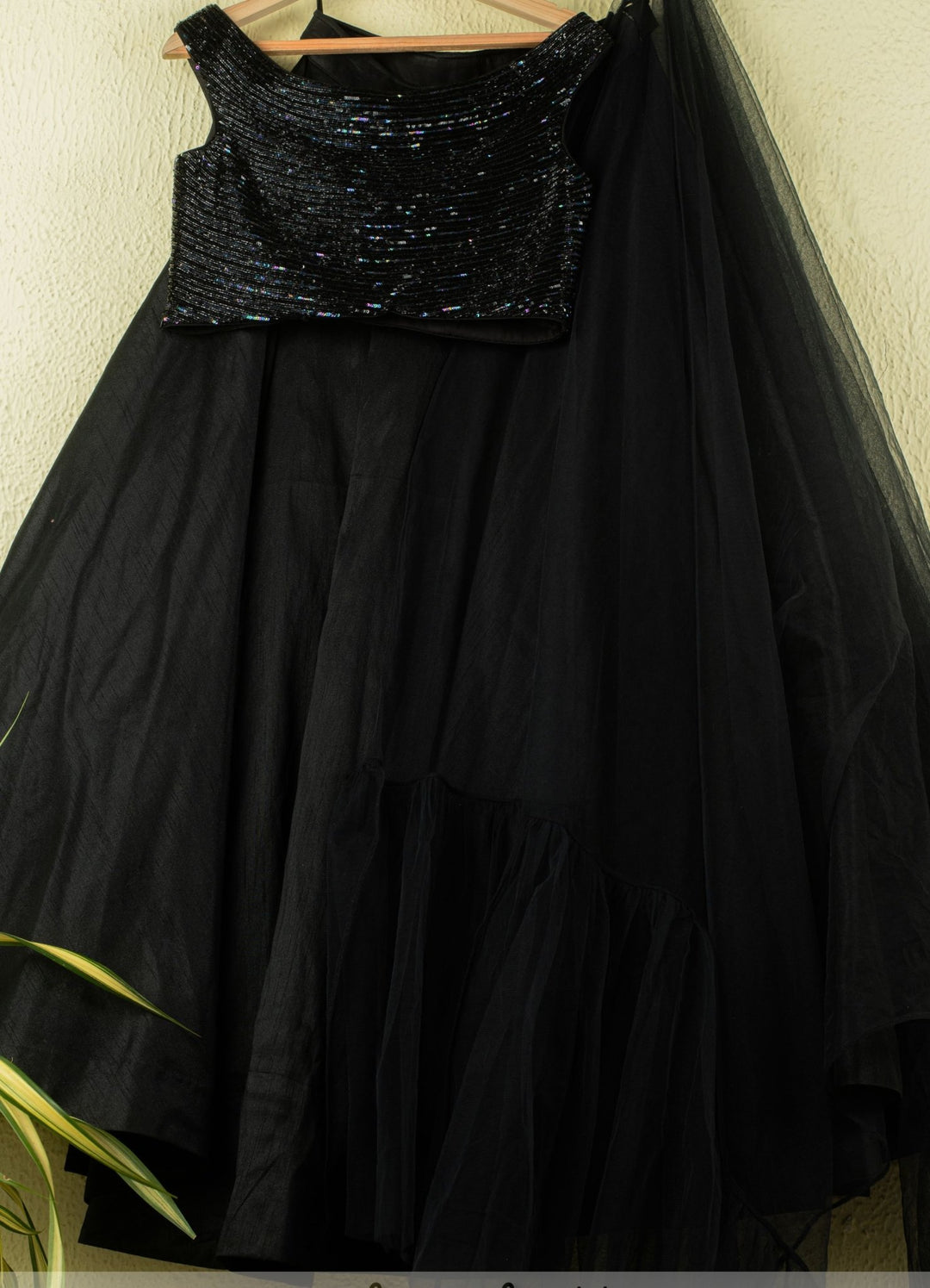 Jade Black Lehenga With Sequence Blouse And Frill Dupatta Anisha Shetty - Fabilicious Fashion
