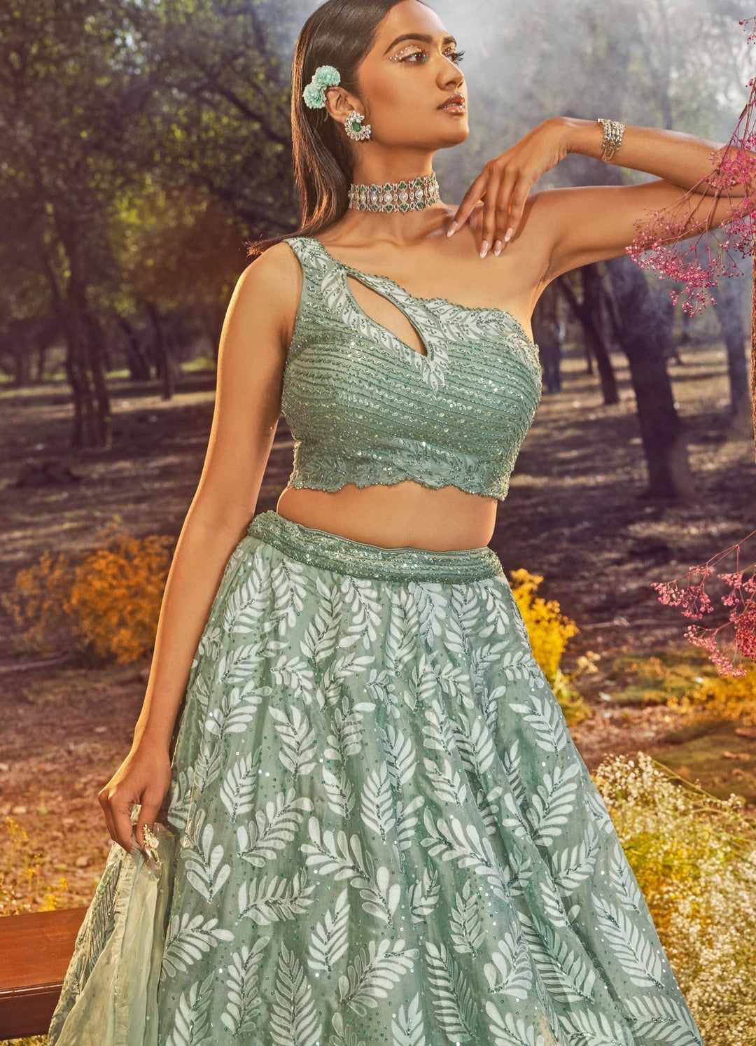 Jade Green Embroidered Lehenga Set Nitika Gujral - Fabilicious Fashion