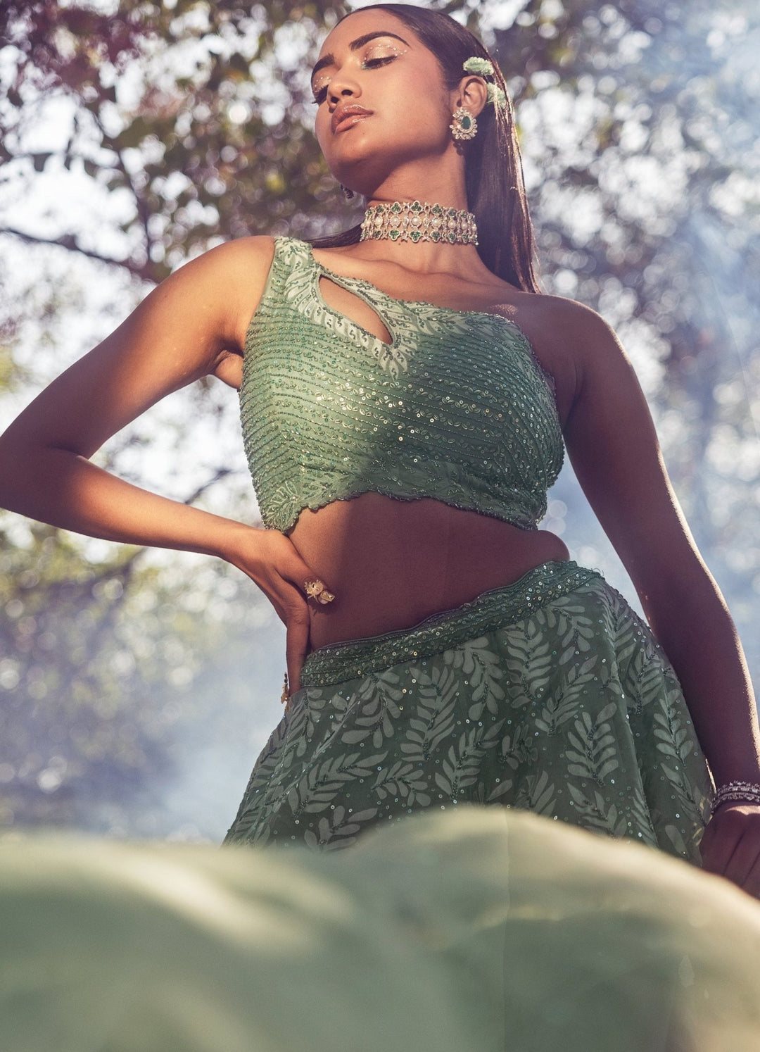 Jade Green Embroidered Lehenga Set Nitika Gujral - Fabilicious Fashion