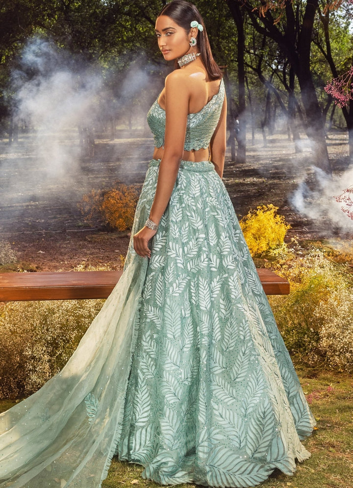 Jade Green Embroidered Lehenga Set Nitika Gujral - Fabilicious Fashion