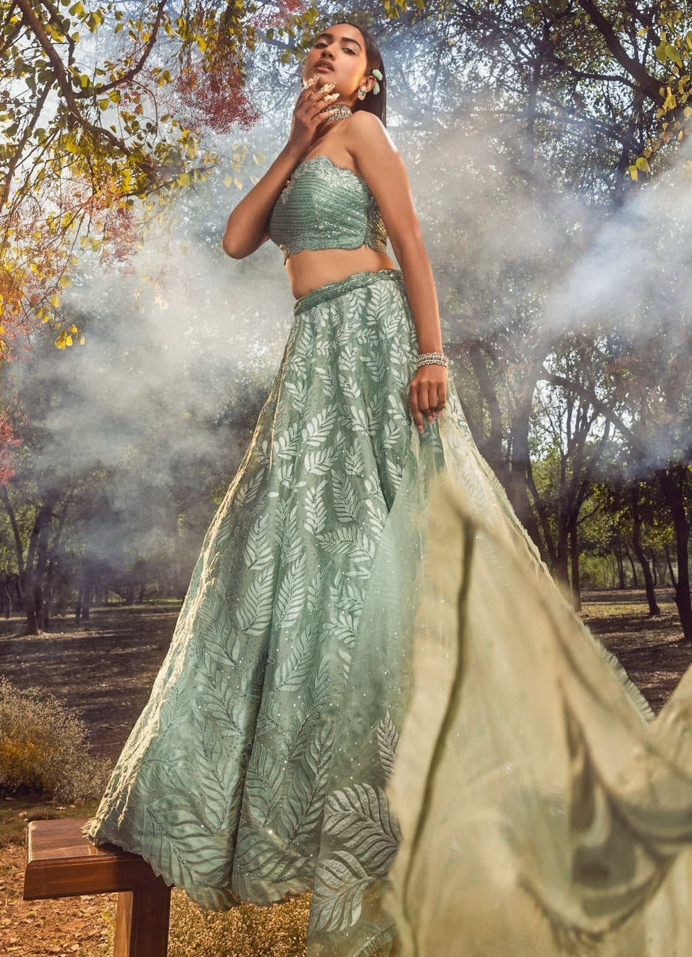Jade Green Embroidered Lehenga Set Nitika Gujral - Fabilicious Fashion