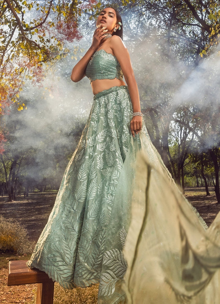 Jade Green Embroidered Lehenga Set Nitika Gujral - Fabilicious Fashion