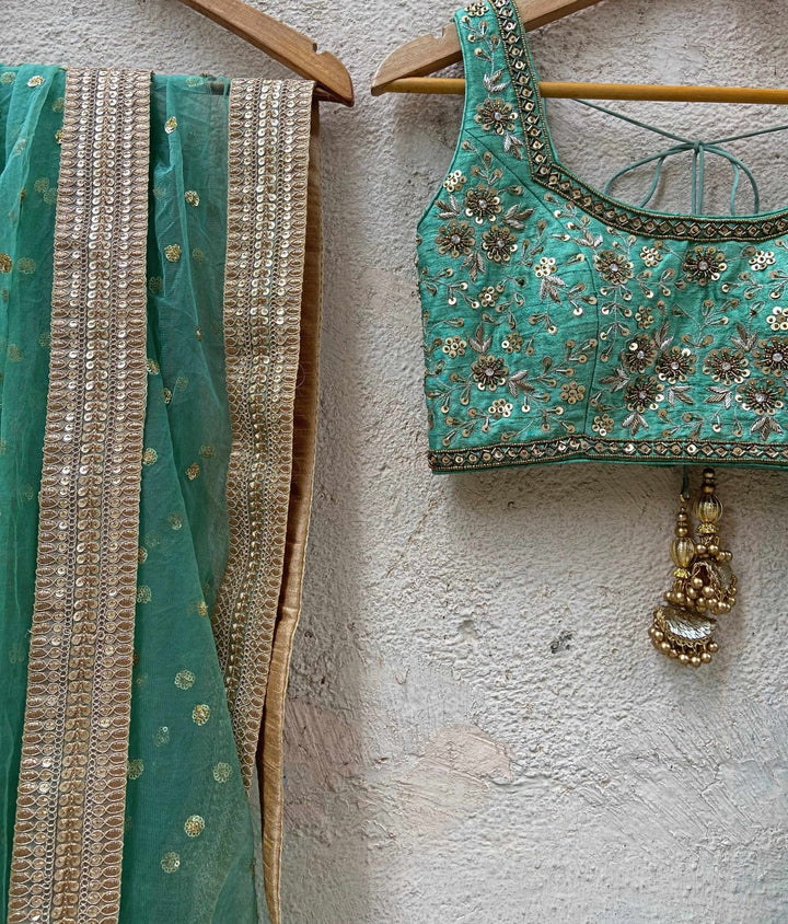 Jade Green Embroidered Lehenga Set Priti Sahni - Fabilicious Fashion