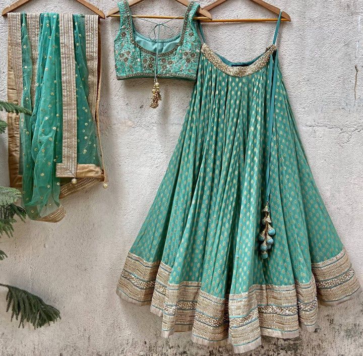 Jade Green Embroidered Lehenga Set Priti Sahni - Fabilicious Fashion