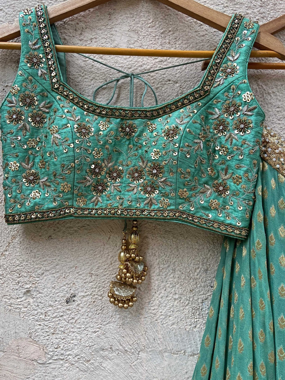 Jade Green Embroidered Lehenga Set Priti Sahni - Fabilicious Fashion