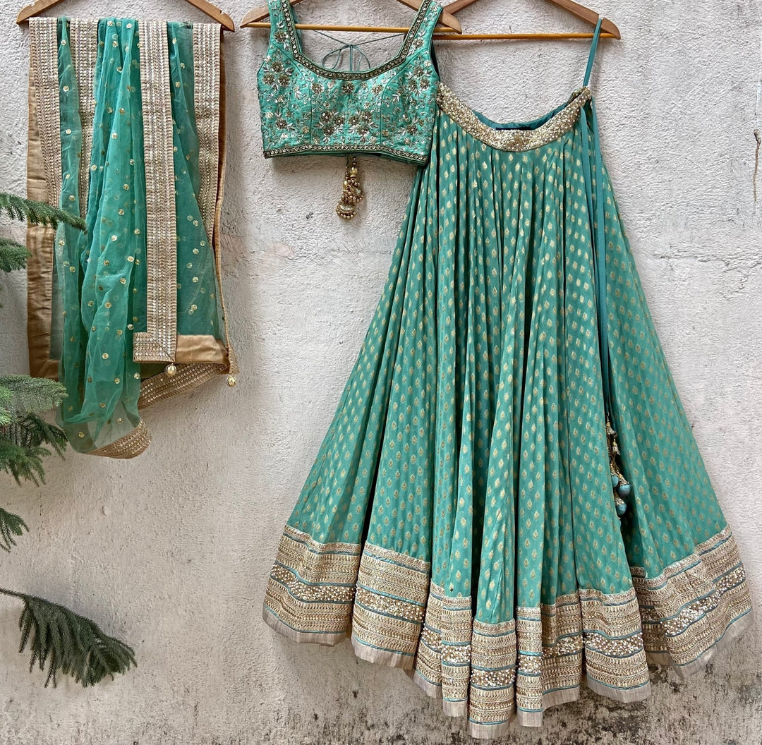Jade Green Embroidered Lehenga Set Priti Sahni - Fabilicious Fashion
