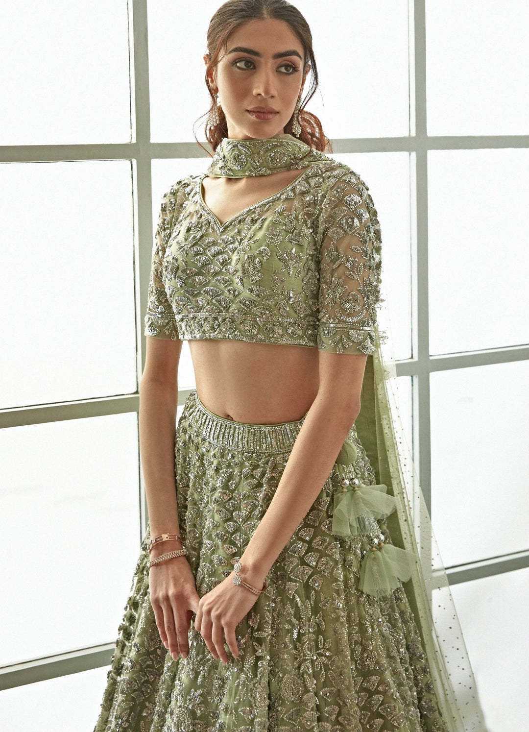 Jade Green Sequenced Lehenga Set Studio Iris - Fabilicious Fashion