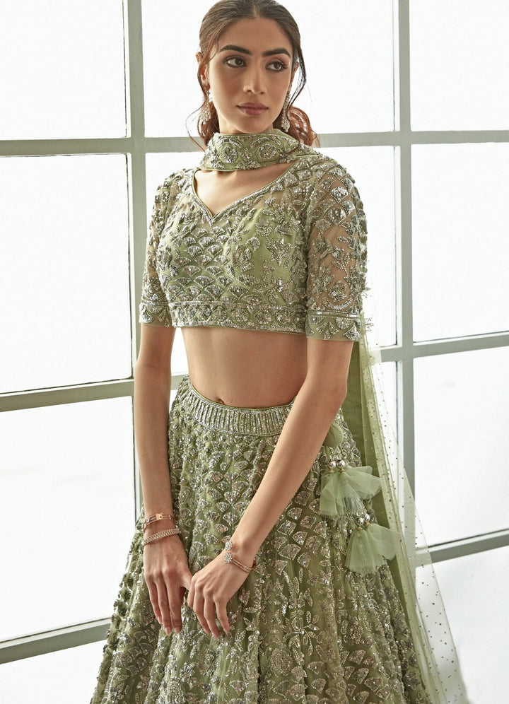 Jade Green Sequenced Lehenga Set Studio Iris - Fabilicious Fashion