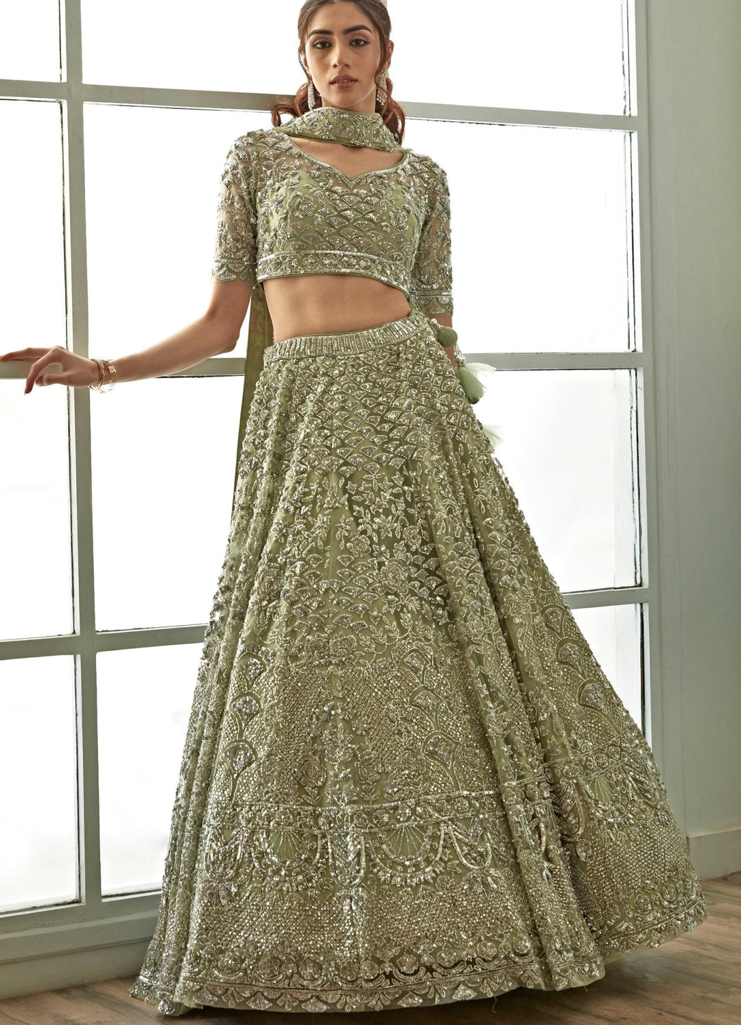 Jade Green Sequenced Lehenga Set Studio Iris - Fabilicious Fashion