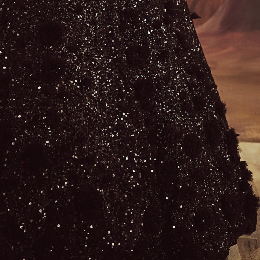 Jet Black Sequinned One Shoulder Lehenga Set Lehenga Set Angad Singh - Fabilicious Fashion