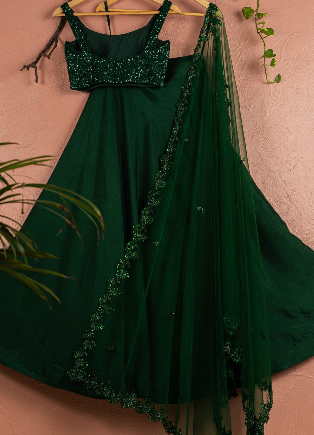 Jewelled Green Raw Silk Lehenga Set Anisha Shetty - Fabilicious Fashion