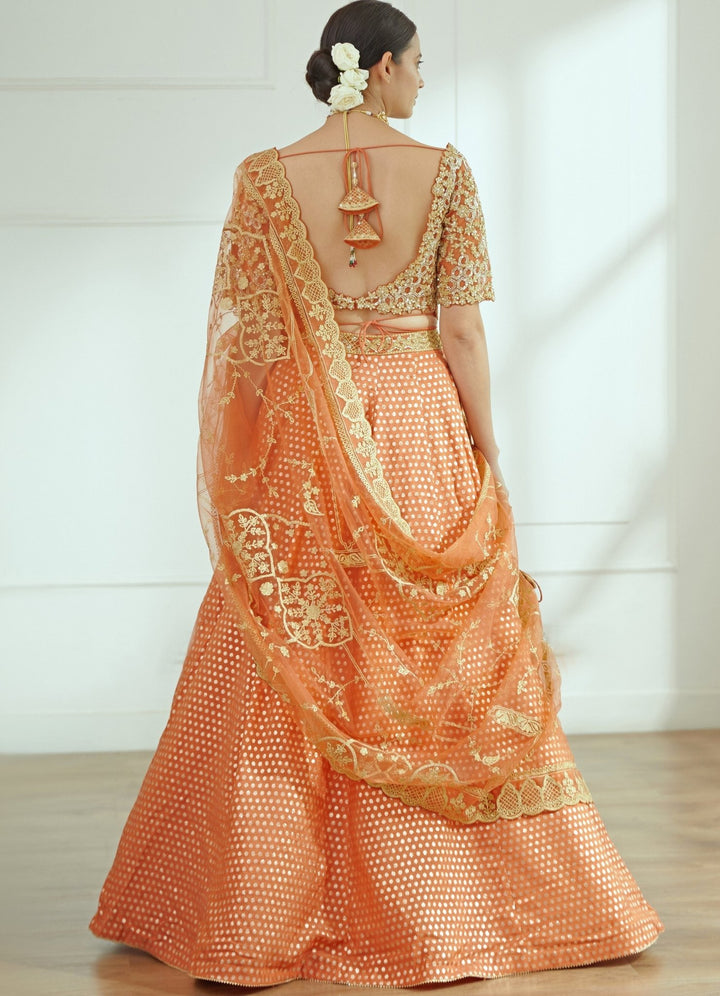 Jodha Rust Orange Silk Lehenga Set Studio Iris - Fabilicious Fashion