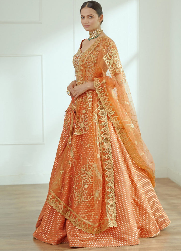 Jodha Rust Orange Silk Lehenga Set Studio Iris - Fabilicious Fashion